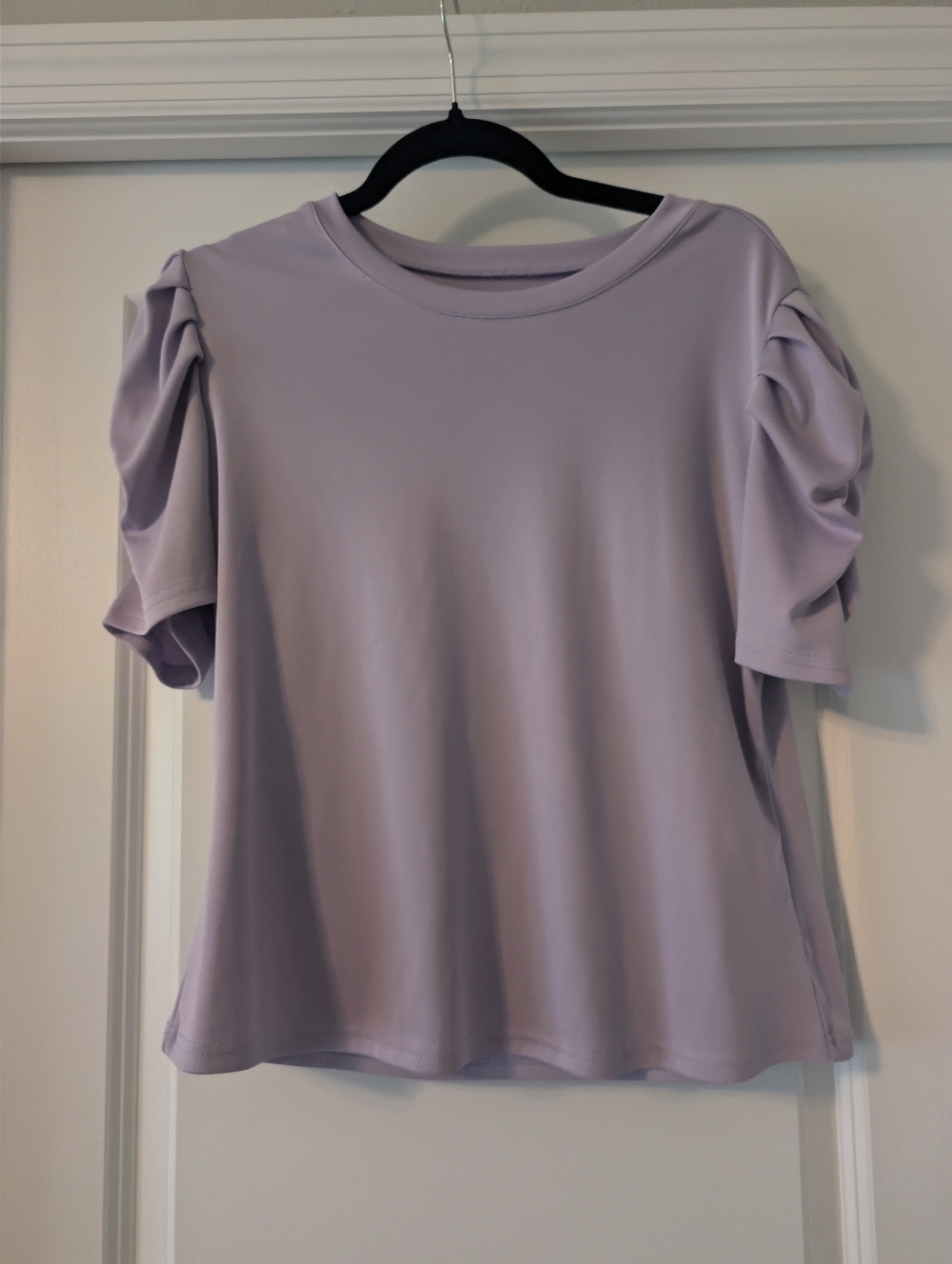 Lilac Short Sleeve Ruched Shoulder Top - Women